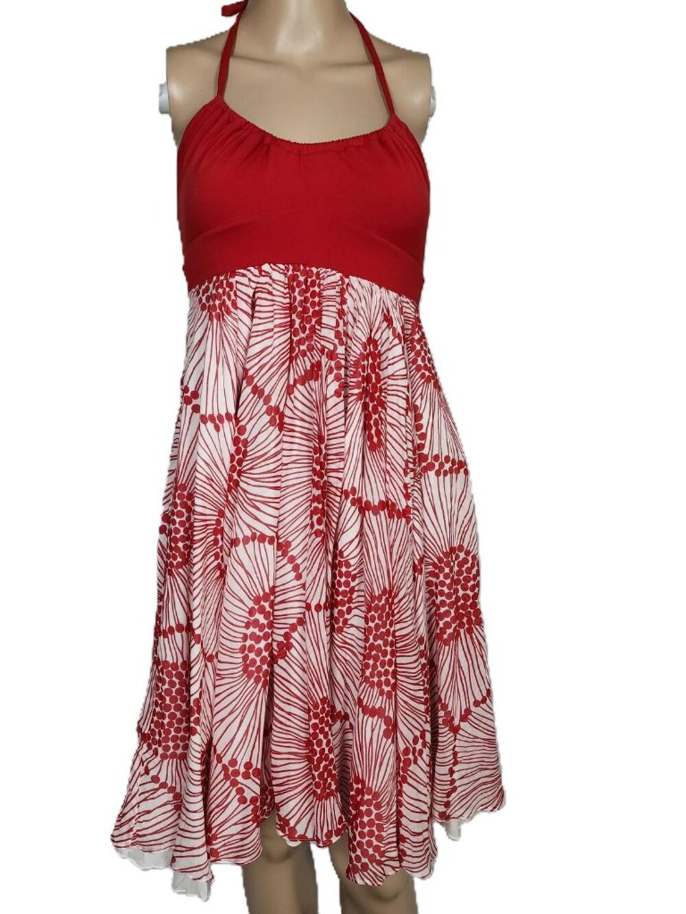 RARE VTG 2004 Susana Monaco Showroom Sample Halter Dress – Red Sunburst – Small